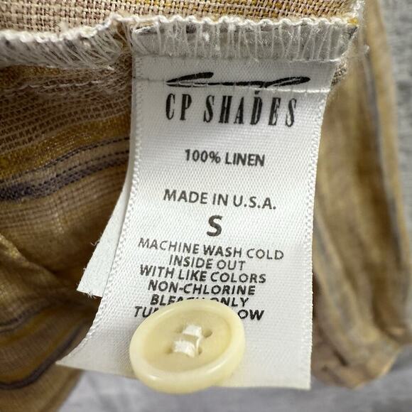 CP Shades Linen Button Up Blouse Size Small Yellow Striped Boho Ruffle Details - Picture 15 of 16